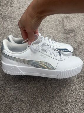 Puma White Platform Sneakers with Iridescent Formstrip